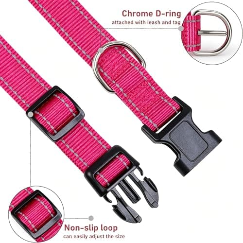Personalized Dog Collar with Name Plate, Custom Reflective Nylon Dog Collars with Silent Name ID Tag, 4 Adjustable Sizes X-Small Small Medium Large for Boy, Girl Dogs(Laser) - Thumbnail 6