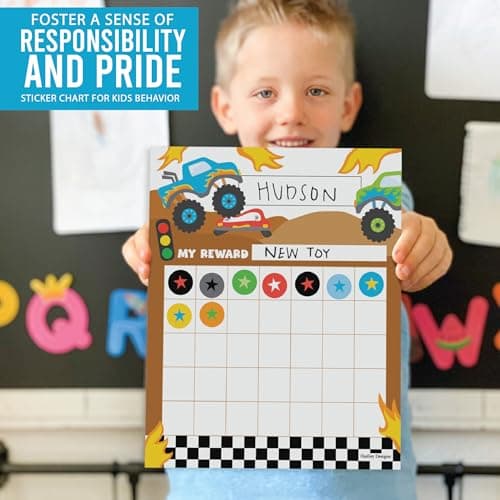Sticker Chart for Kids Behavior at Home & Classroom - 25 Reward Chart for Kids Incentives, Gold Star Sticker Sheets, Monster Truck Incentive Charts for Classroom Must Haves - Thumbnail 4