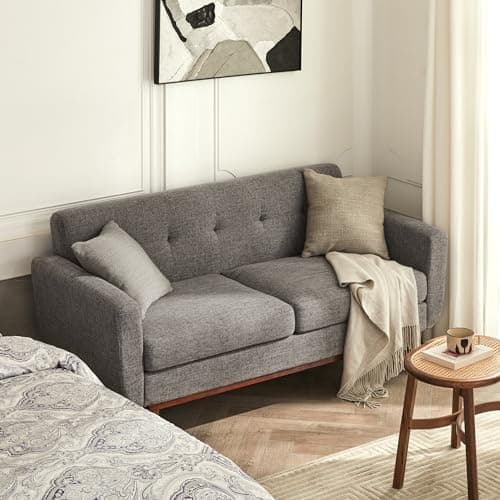 Kingfun 65.2" W Loveseat Sofa, Mid Century Modern Decor Love Seat Couches for Living Room, Button Tufted Upholstered Furniture, Solid & Easy to Install Small Couch for Bedroom Office Apartment, Grey - Thumbnail 3