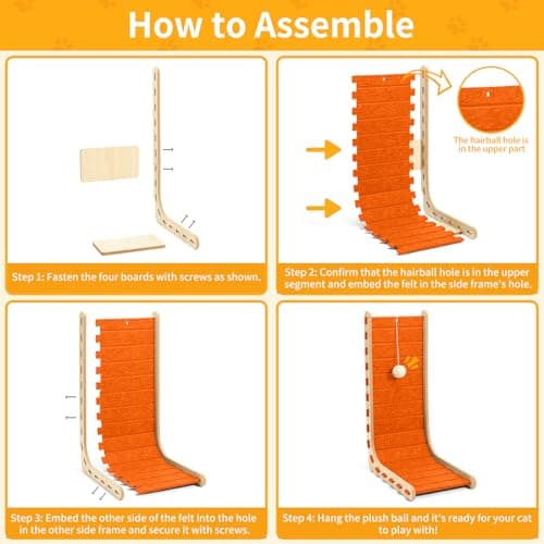 Nxwjoy Cat Scratch Pad Felt Cat Scratcher for Indoor Cats Scratching Board Scratchers for Large Cat Scratch Furniture Protector with Ball Kitten Toys L Shape 26.8 Inch Orange - Thumbnail 6