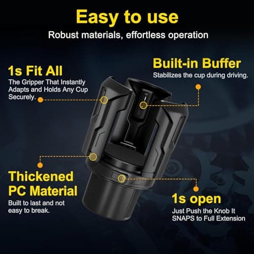 Cup Holder Expander (Adjustable Holder & Base, Auto-Fit Hold, One Button Open), Car Cup Holder Expander for Yeti, Hydro Flask, Nalgene, Owala, Bottles in 2.6"- 4.8" (1 Pack) - Thumbnail 4