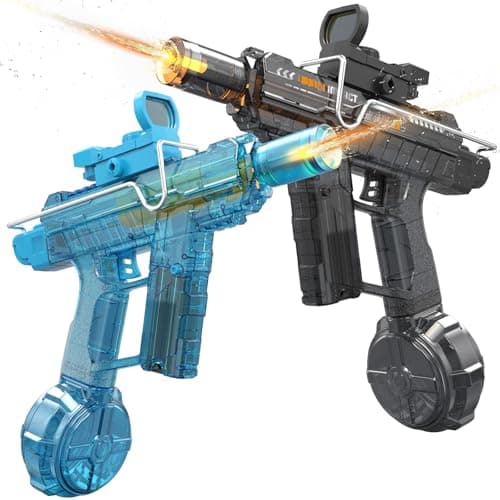 2 Pack Electric Water Gun for Adults Kids,Automatic Squirt Water Gun 26-32 FT Long Range with Led Muzzle Light,Perfect Summer Outdoor Pool Water Toy (Grey+Blue)