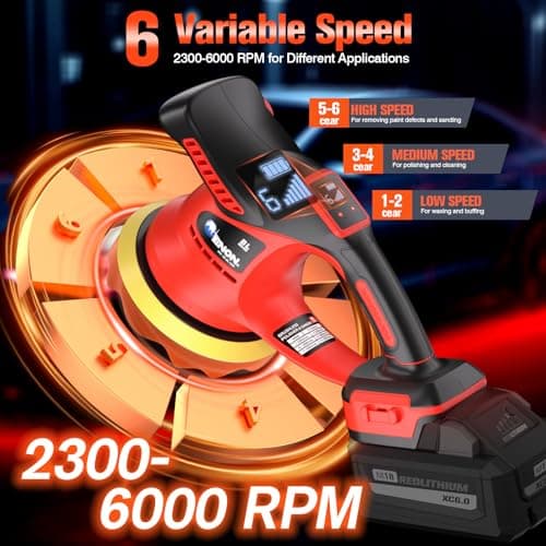 20V Brushless Cordless Car Buffer Polisher Kit（Only Tool）Dual Action Random Orbital Polishing with 6-Speed 2800-6000RPM for Auto Detailing, Waxing & Paint Correction - Thumbnail 4