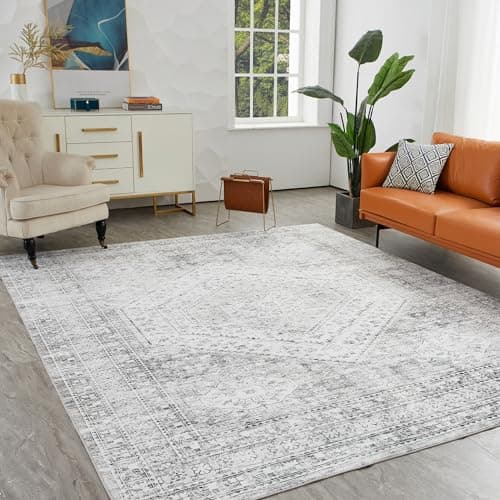 Auemtyn 8x10 Washable Area Rug for Living Room, Washable Rug with Non Slip Backing, Low Pile Carpet for Bedroom, Dinning Room (Light Grey, 8'x10') - Thumbnail 6