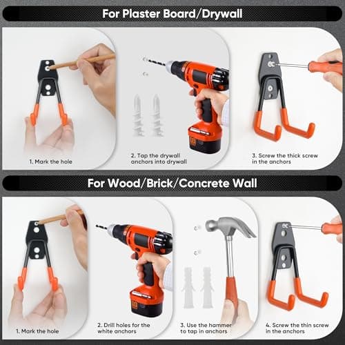 Nacial 18 Pack Garage Hooks Heavy Duty, Utility Steel Garage Storage Hook with 2 Storage Straps, Utility Garage Wall Mount Hooks for Hanging Bike, Ladder and Garden Tools, Perfect for Father Day Gifts - Thumbnail 6