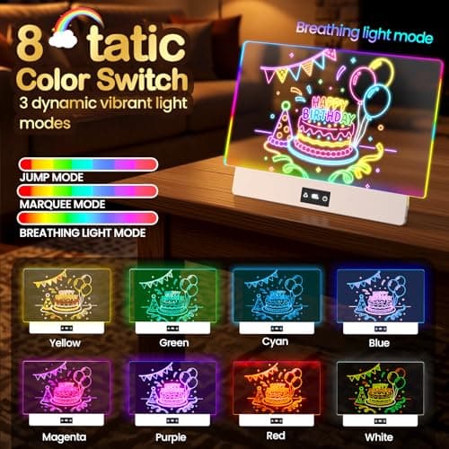 TAEMVV LED Drawing Board for Kids, 16-Inch Rechargeable Light Up Dry Erase Board with 8 Colors, 3 Dynamic Modes, 6-Level Dimmer, 15H Battery, Built-in Stand & Full Kit Clear - Thumbnail 2