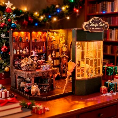 Joibabe Magic Shop Book Nook Kit - DIY Miniature House Dollhouse Kit for Adult and Teens, Tiny House Bookshelf Decor 3D Wooden Puzzle with LED Lighting, Gifts for Family, Friends (Magic Shop) - Thumbnail 3