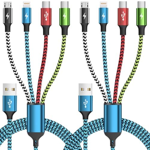 Travel Dual Type C 4 in 1 Charging Cable, Mulit Charging Cable USB C Port Date Transfer, Universal Charging Cables for All Devices,Travel Phone Charger for iPhone Series/Samsung/Tablets/PS - Image 1