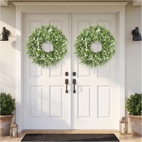 26 Inch Large Artificial Boxwoods Wreath for Front Dooroutside All Season