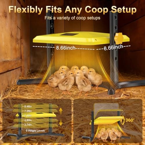 Lobeline Chicken Coop Heater, 50-158℉ Brooder & Chicken Heater for Coop with Smart Thermostat, UL Certified Radiant Heat Plate for Chicks to Hens, 5-Height & 360° Adjustable Angle, Winter Heating - Thumbnail 3
