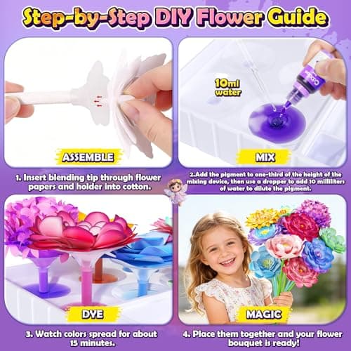 Coodoo DIY Flower Craft Kits, Magic Dyeing Florist Bouquet Maker Art Supplies Arts and Crafts for Kids Ages 4-6 4-8 8-12, STEM Montessori Toddler Kids Toys Birthday Easter Gifts for Girls Boys - Thumbnail 5
