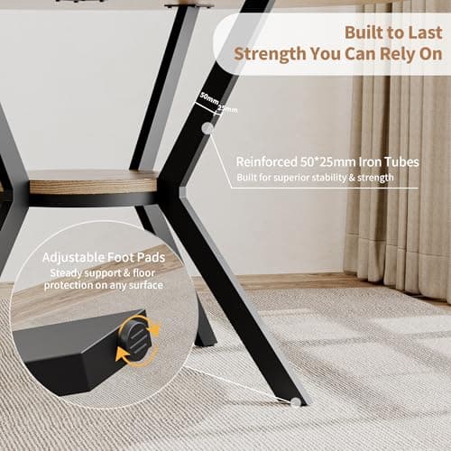 MECHYIN 42 Inch Round Dining Table for 2–4, Farmhouse Round Kitchen Table with Storage Shelf, Pedestal Dining Table, Wood Top & Metal Base, Small Space Table for Apartment, Dining Room - Thumbnail 6