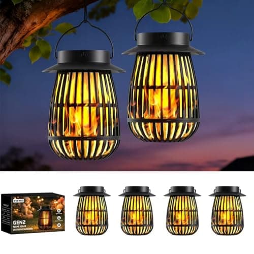 2026 Gen2 Flame Solar Lantern Outdoor Lights, 4Pack Hanging Lantern Decorative with Flickering Flame, Solar Powered Lanterns for Outdoor Decorations - Image 1