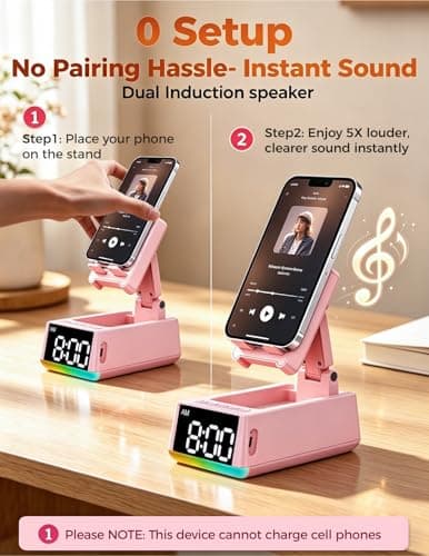 Bluetooth Speaker Birthday Gift for Women:Induction Cell Phone Stand HD Sound Teacher Appreciation Graduation Gifts For Hers ,Anti-Slip Phone Holder Gadget Mother Mom Wife Girlfriend Teen Girls(Pink) - Thumbnail 3