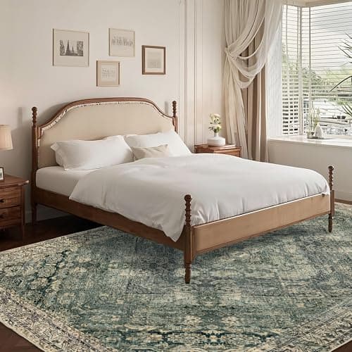 Luxcrest Green and Beige 9x12 Rug: Vintage Washable Rugs for Living Room Bedroom Soft Non Slip - Thin Stain Resistant Carpet for Dining Room Indoor - Thumbnail 3