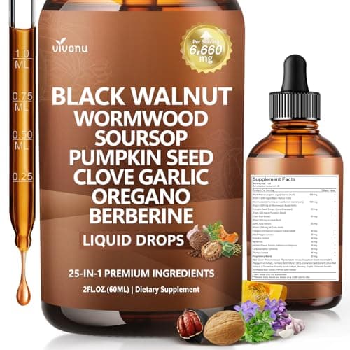 25-in-1 Liposomal Black Walnut Wormwood Clove Tincture, 6660mg Cleanse for Humans Drops Liquid, Lymphatic Support with Garlic, Mullein, Soursop, Pumpkin Seed, Berberine, Turmeric, Echinacea, Cinnamon - Image 1
