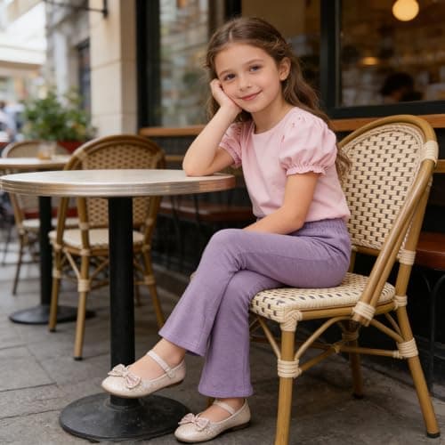 Felpur Girls Flare Leggings Kids High Waist Bell Bottom Pants Casual Leggings for Teen Girls Dark Blue/Purple/Khahi 8-9Year - Thumbnail 2