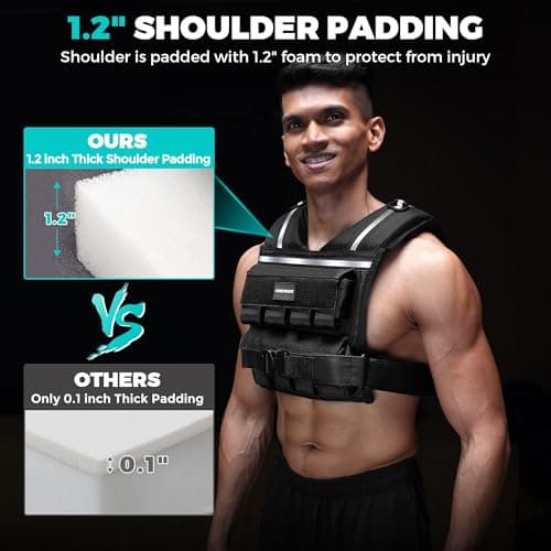 35lb/45lb Weighted Vest Men , Adjustable Rucking Vests for Walking with Reflective Stripe, 1.2" Ultra Thick Shoulder Padding Strength Training Workout Vest for Running GYM Home, Detachable Iron Weights - Thumbnail 2