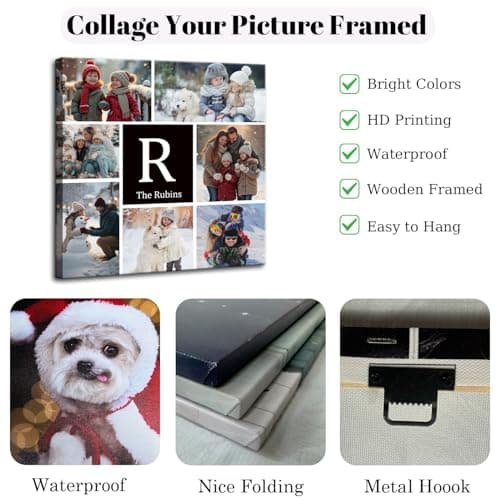 ZHIYYHAO Multi Photo Collage Custom Canvas Wall Art Framed Living Room Bedroom Study room Home Decor for Kids Family Lover Wedding (CF-6, 24.00L''X24.00W) - Thumbnail 6