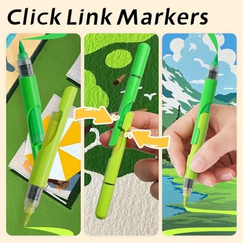Funto ClickLink Refillable Acrylic Paint Markers, Brush Tip Acrylic Paint Pens with Visible Ink Refills, Custom Dual-Color Snap Design, Quick-Dry Paint Markers for Rock, Wood, Glass, Canvas - Thumbnail 2
