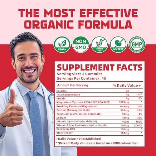 Magnesium Glycinate Gummies 1000mg with Magnesium L-Threonate,Chelated Magnesium Potassium Complex Supplement with VitD, B6, CoQ10, Calcium,Supports for Memory, Calm, Mood - 90 Gummies Strawberry - Thumbnail 4