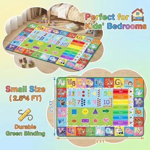 Wiero ABC Alphabet Rug for Kids Bedroom - 2.5x4 Feet Educational Numbers & Animals Play Mat for Toddler Nursery, Learning Carpet for Boys and Girls Early Education - Thumbnail 2