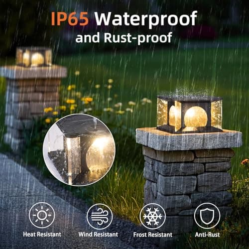 PAKEDANDUN Glass Solar Post Lights, 11.81'' Large Solar Pillar Lights Outdoor Waterproof, 3000K LED Outdoor Column Light with E26 Bulb, Modern Square Column Lamp for Gate Driveway Patio Garden - Thumbnail 5