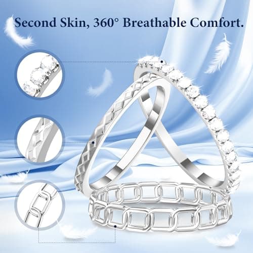 YWXTW 3 Pack 14K Gold-Plated Stacking Rings for Oura Ring Gen 4 /Ultrahuman, Timeless Elegance Non Tarnish Stainless White Zirconia Engagement Oura Stackable Bands Gift for Women Silver 9 - Thumbnail 5