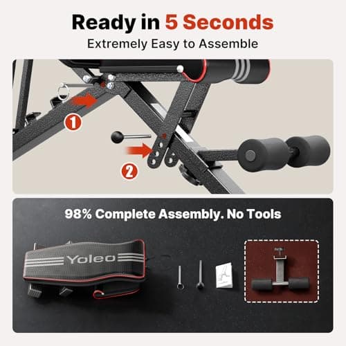 YOLEO Adjustable Weight Bench for Home Gym, ASTM-Certified 827LBS, 98% Pre-Assembled, Foldable Gym Bench with 84 Positions Incline Decline Flat, Wider Seat - Thumbnail 3