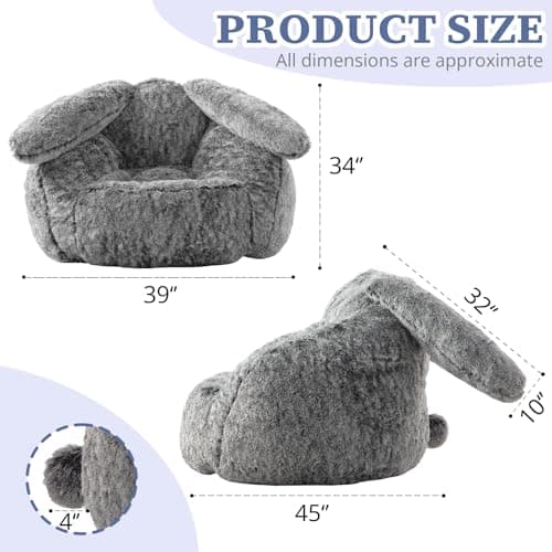 Achicsofar Bean Bag Chair for Adults Kids Giant Fluffy Plush Bean Bag Sofa with Filler Faux Fur Rabbit Shaped Beanbag Chairs Comfy Accent Floor Couch for Gaming, Reading in Bedroom, Living Room, Dorm - Thumbnail 2