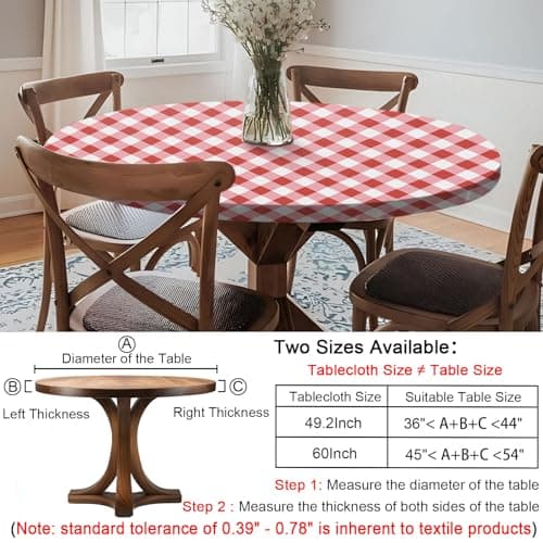 opstellen Fitted Round Tablecloth Non Slip Table Cloth Vinyl Inside Outside Circle Cover for 36-44" Tables Dining Kitchen Family Festival Kit Gifts Summer Fall Patio Picnic Glamping Vacation Equipment - Thumbnail 2