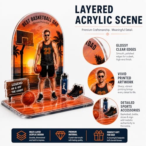 Personalized Acrylic Plaque with Photo, Custom Father’s Day Gift for Dad, First Father’s Day Keepsake, Personalized Acrylic Stand for Dad Husband Grandpa (Basketball) - Thumbnail 3