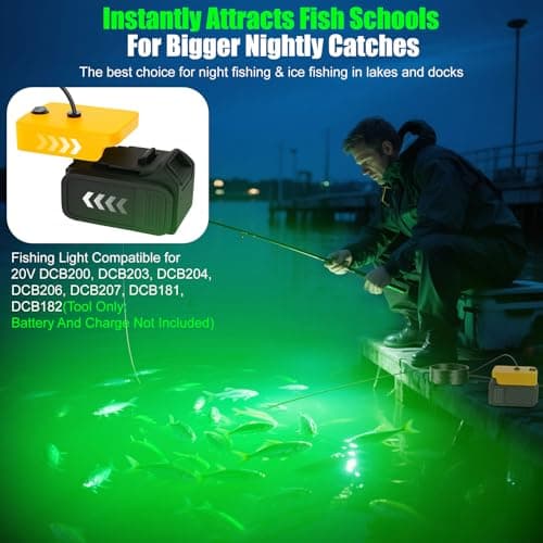 Underwater Fishing Light Compatible for Dewalt 20V/60V Battery, 3000 Lumens Green Fishing Light, IP68 Waterproof Fish Attractor for Boats, Docks, Kayaks (Battery Not Included) - Thumbnail 4