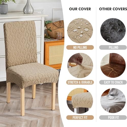 Genina Waterproof Chair Covers for Dining Room Set of 6, Removable Washable Chair Slipcover Protectors, Large Khaki - Thumbnail 5