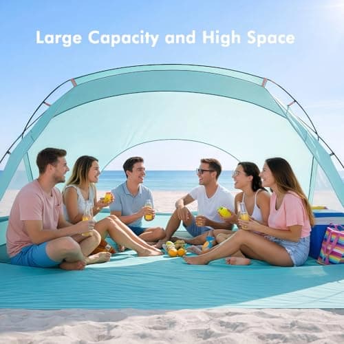 Beach Tent, Portable Sun Shelter for 2/3/4/6-8 Person with UPF 50+ UV Protection, Easy Setup Waterproof Beach Shade Canopy Cabana for Family Outdoor and Picnics, Fishing with Carrying Bag - Thumbnail 5