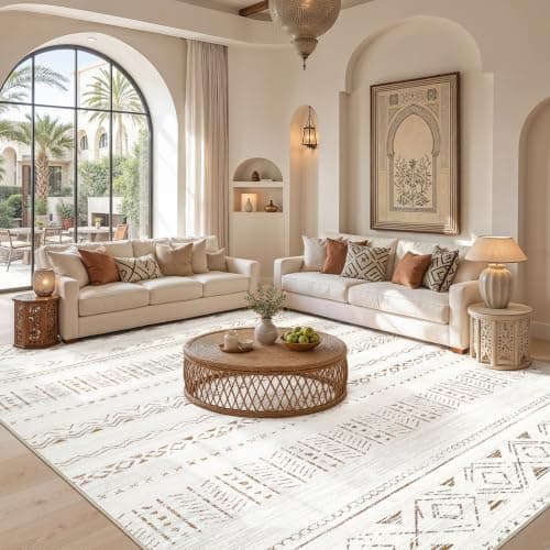 cotiled 6x9 Area Rug for Living Room, Washable Non-Slip Large Area Rug, Indoor Floor Carpet Low Pile Soft Boho Farmhouse Rug for Bedroom Dining Room (Brown Cream,6'x9') - Thumbnail 5