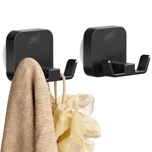 TAILI Patented Strong Suction Cup Hook, 304 Stainless Steel Bathroom Suction Cup Holder for Towel, Loofah, Bathrobe, Damage-Free Hanging Shower Wall Hook, Double-Hook Widening Design, 2 Pack, Black - Image 1