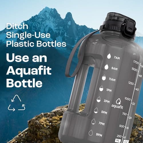 AQUAFIT Half Gallon Water Bottle with Time Marker - Straw & Chug Lid - BPA Free Gym Water Bottle with Straw - Big Gallon Jug (Aqua, 64 oz - 2in1 Lid) - Thumbnail 6