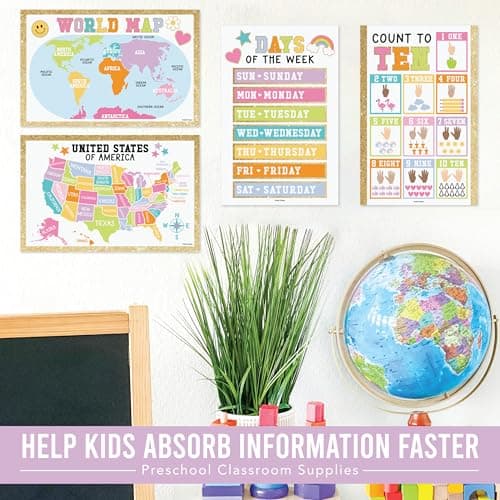 Hadley Designs 16 Educational Posters for Toddlers 1-3 - Learning Poster for Kids Ages 3-5, Alphabet Chart Playroom Homeschool Daycare & Classroom Decor, Kindergarten & Preschool Classroom Must Haves - Thumbnail 6