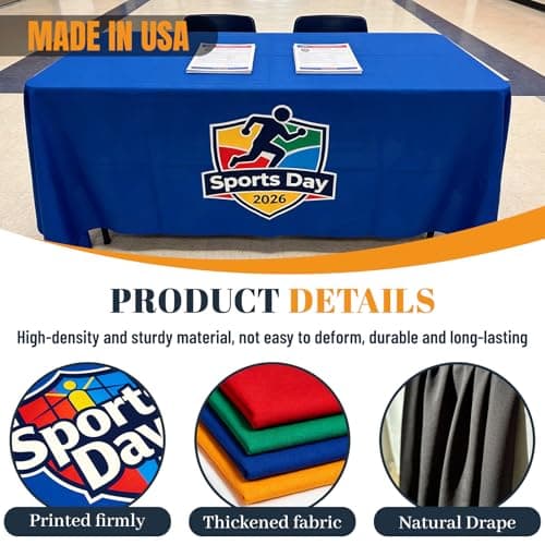 MAIMIPU Personalized Custom Table Cloth with Logo 4/5/6/8/10FT Custom Table Cover for Business Tradeshow Events Company School Shop Wedding Welfare Organization Other Important (8 FT) - Thumbnail 6
