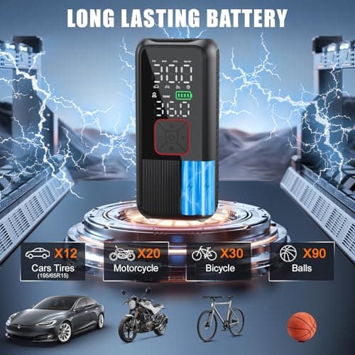 Pwperry Tire Inflator Portable Air Compressor, 150PSI Smart Air Pump for Car Tires with Digital Tire Pressure Gauge, Portable Tire Inflator for Car, Motorcycle, Bike, Ball and More - Thumbnail 3
