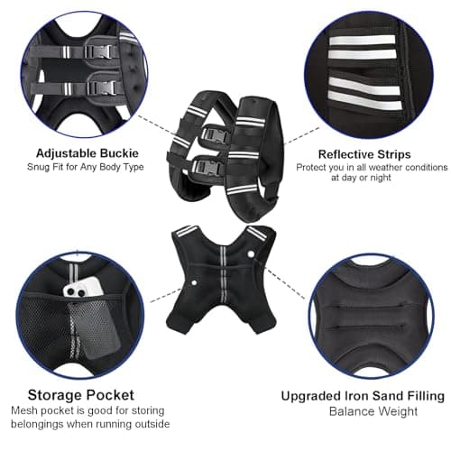Weighted Vest for Women and Men, 16lb Weight Vest with Reflective Stripe for Workout, Strength Training, Running, Fitness, Muscle Building, Weight Loss, Weightlifting - Thumbnail 3