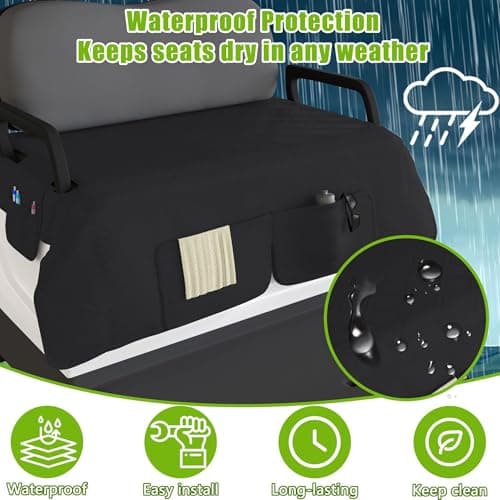 Eolzzi Golf Cart Seat Cover & Phone Holder Set, 360° Magnetic Mount for Club Car, Waterproof Seat Cover with 3 Pockets, Golf Accessories Gifts for Men Dad, Black - Thumbnail 2