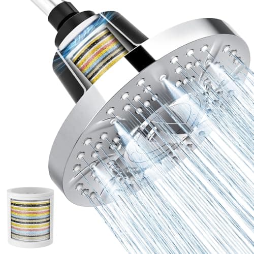 SR SUN RISE Filtered Shower Head with Filters, 20-Stage Shower Head Filter for Hard Water, Fixed Showerhead with Easy-Replace Cartridge to Remove Chlorine & Heavy Metals (7-Inch, Chrome) - Image 1