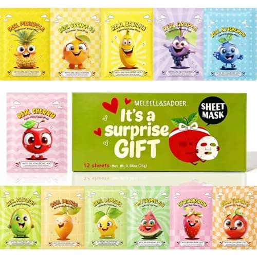 Meleell Collagen Face Masks Skincare Bulk for All Skin Types,Hydrating Sheet Mask for Sensitive Skin, Facial Mask For Women Skin Care, Spa Party Gifts Set for Teen Girls kids（12 Pack ） - Image 1