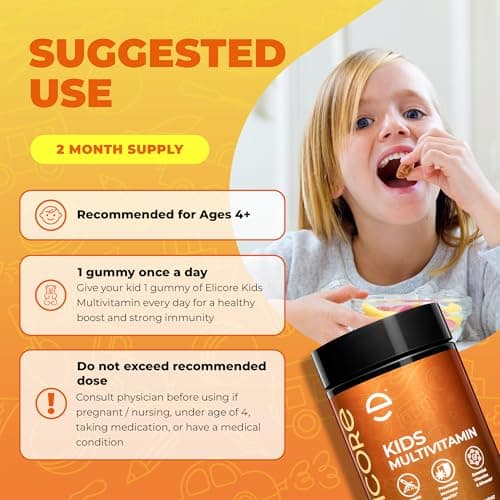 ELICORE Kids Multivitamin Gummies – 12 in 1 Kids Gummy Vitamins – Growth Chewable Multivitamin for Toddlers and Teens – Immune, Brain & Focus Support – GMO-Free, Gluten-Free – 2 Months Supply - Thumbnail 6