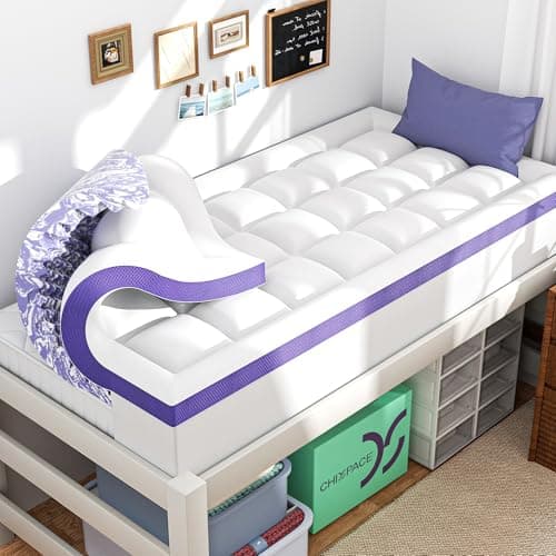 ChiXpace Dual Layer Memory Foam Twin XL Mattress Topper - 2 Inch Gel Egg Crate Foam and 2 Inch Cooling Pillow Top Cover Rayon, Twin Extra Long College Dorm Support - Image 1