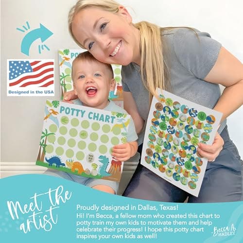 Hadley Designs Potty Training Chart for Toddlers Boys -10 Sticker Potty Chart for Toddlers Boys, 8.5x11" Potty Training Sticker Charts for Toilet Success, Dinosaur Toddler Reward Chart for Kids - Thumbnail 3