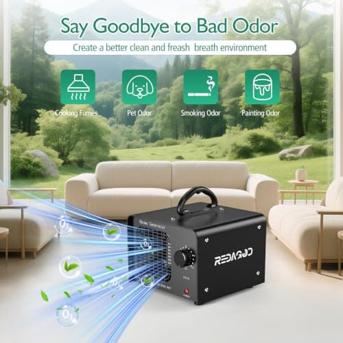 Redagod Ozone Generator 48,000mg/H, Industrial Ozone Air Purifier for Areas of 4,000 Sq.Ft, High Capacity O3 Air Purifiers Deodorizer with 120 Min Timer For Home,Car, Commercial, Smoke,Basement, Pet - Thumbnail 2