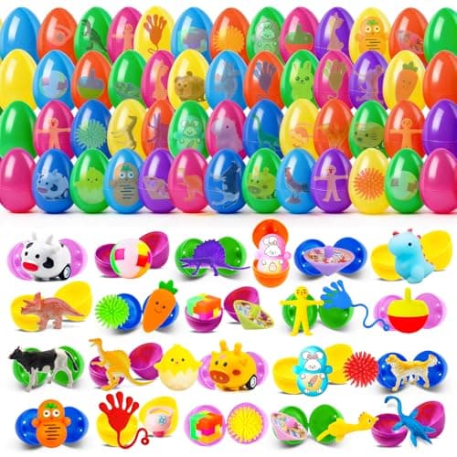 Beanumerous Easter Eggs Truly Filled 240 Pcs for Egg Hunt, 120 Prefilled Easter Eggs Stuffed with 120 Small Toys, Kids Party Favors Basket Stuffers